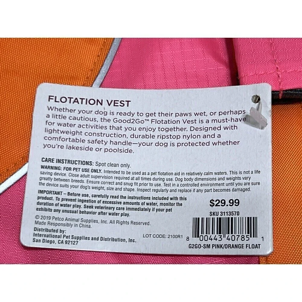 NEW Good 2 Go dog life vest flotation reflective adjustable 16-30 Lbs Sz Small